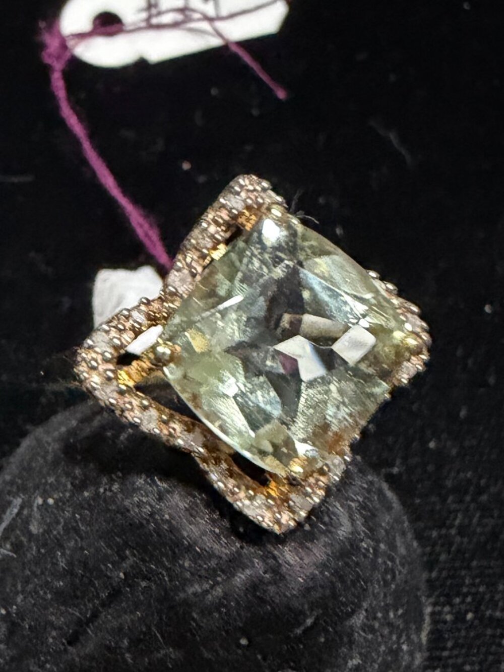 Green Quartz Set in Gold Plated Sterling Silver Size 7